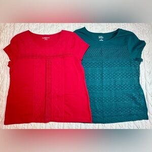 Lot of 2 Croft & Barrow Short-sleeved Lace Front Blouses #1644